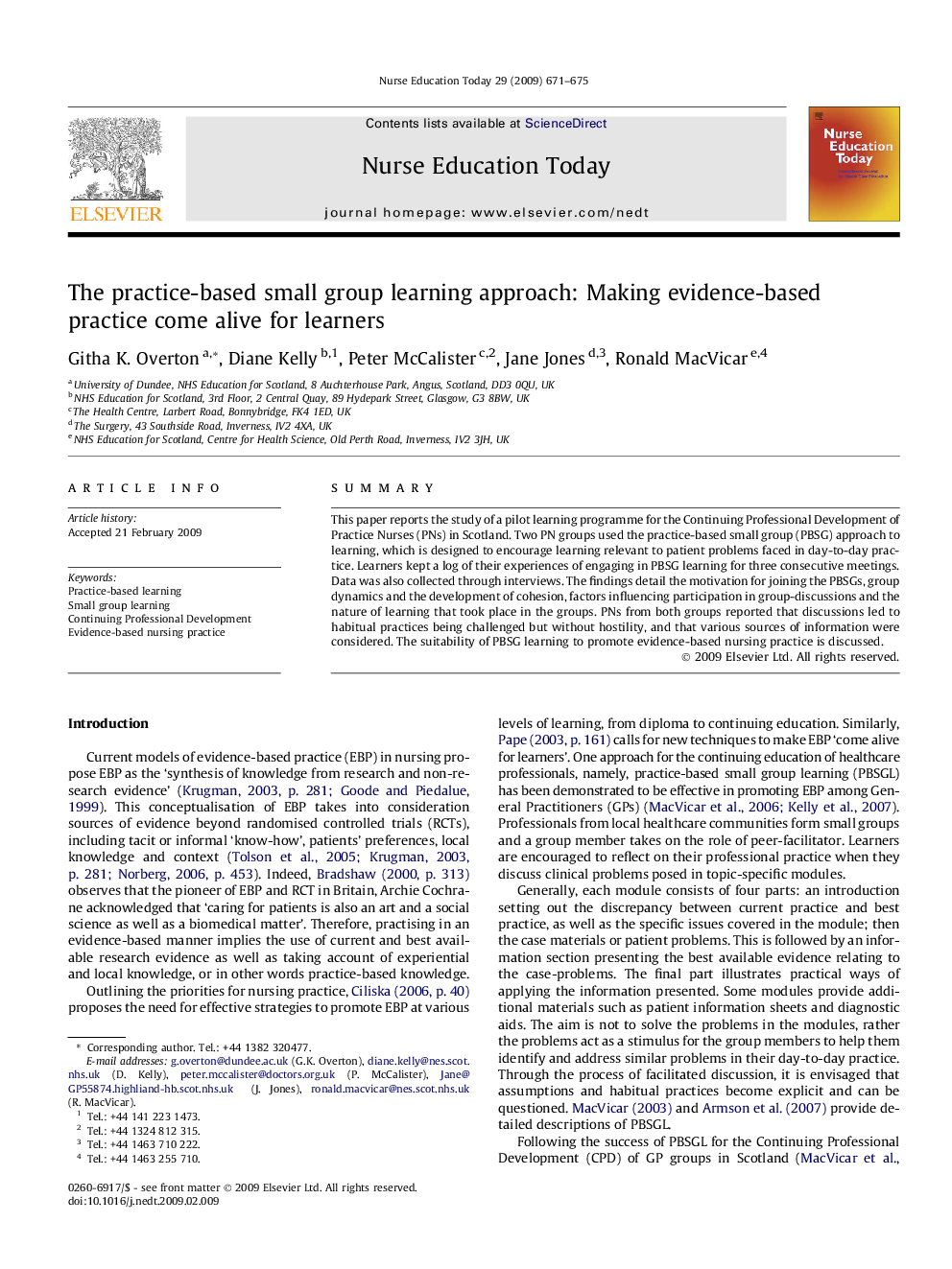 The practice-based small group learning approach: Making evidence-based practice come alive for learners