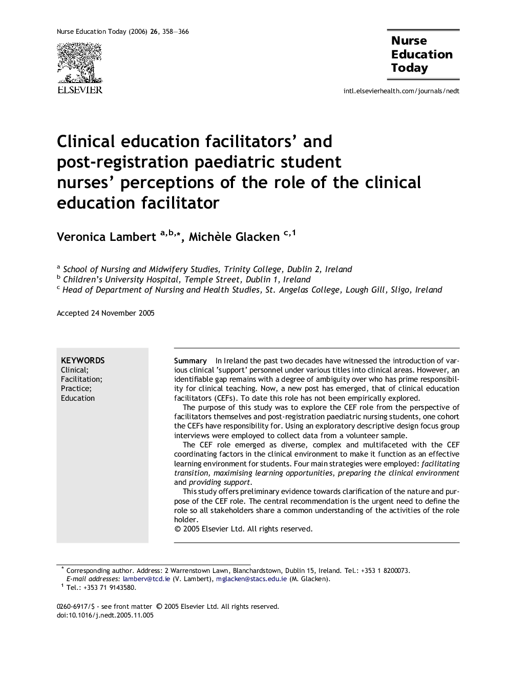 Clinical education facilitators’ and post-registration paediatric student nurses’ perceptions of the role of the clinical education facilitator