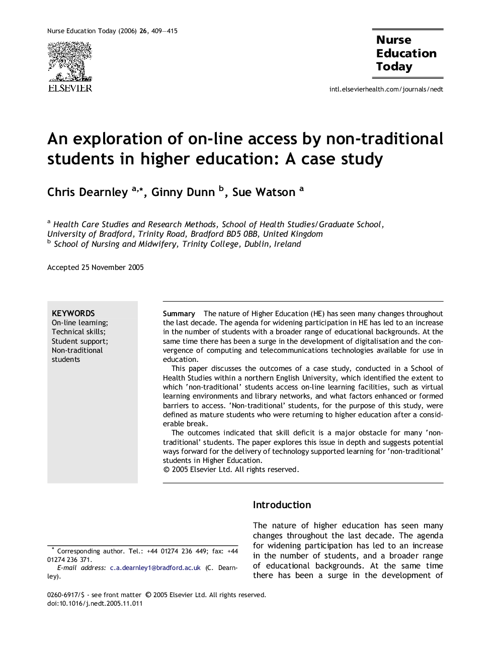 An exploration of on-line access by non-traditional students in higher education: A case study