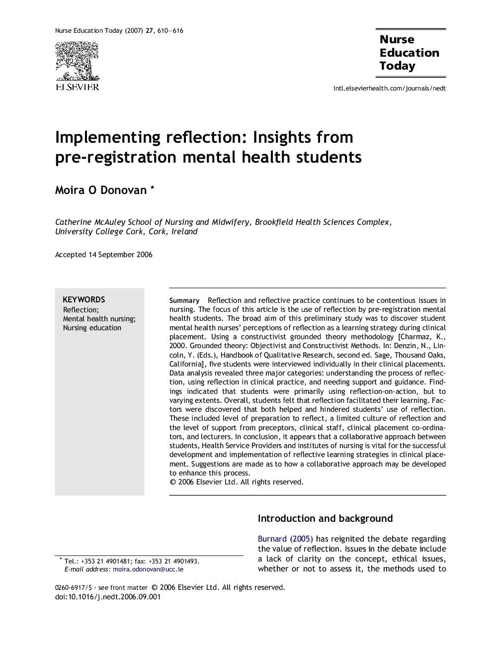 Implementing reflection: Insights from pre-registration mental health students