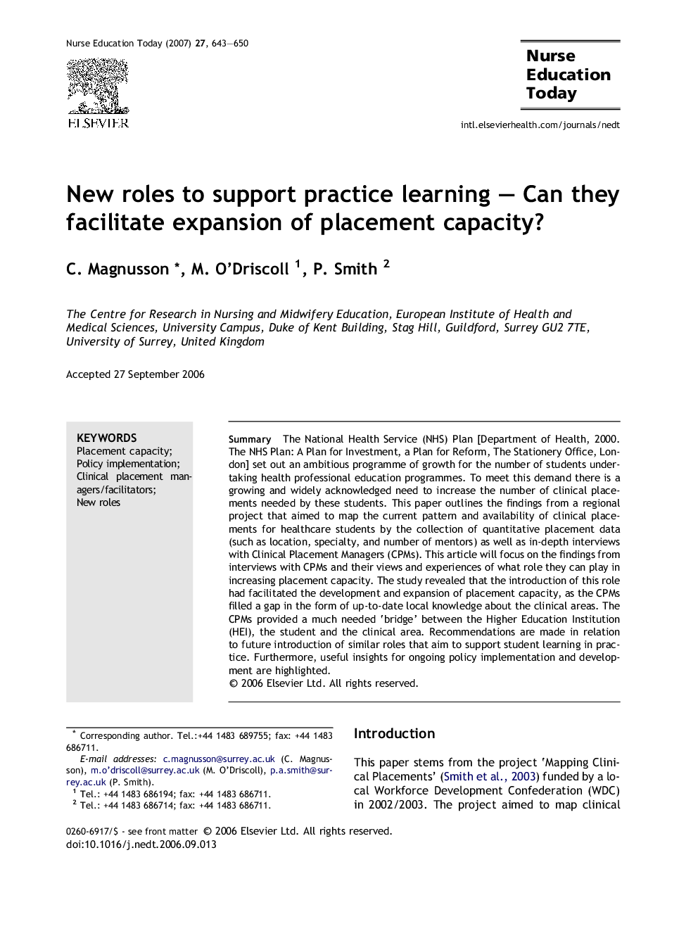 New roles to support practice learning – Can they facilitate expansion of placement capacity?