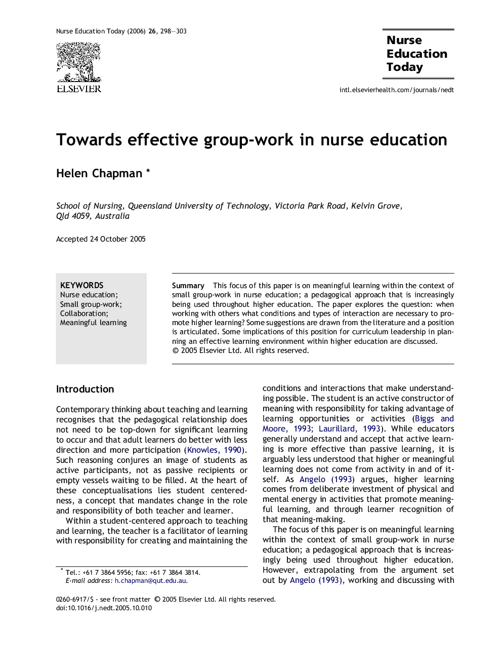 Towards effective group-work in nurse education