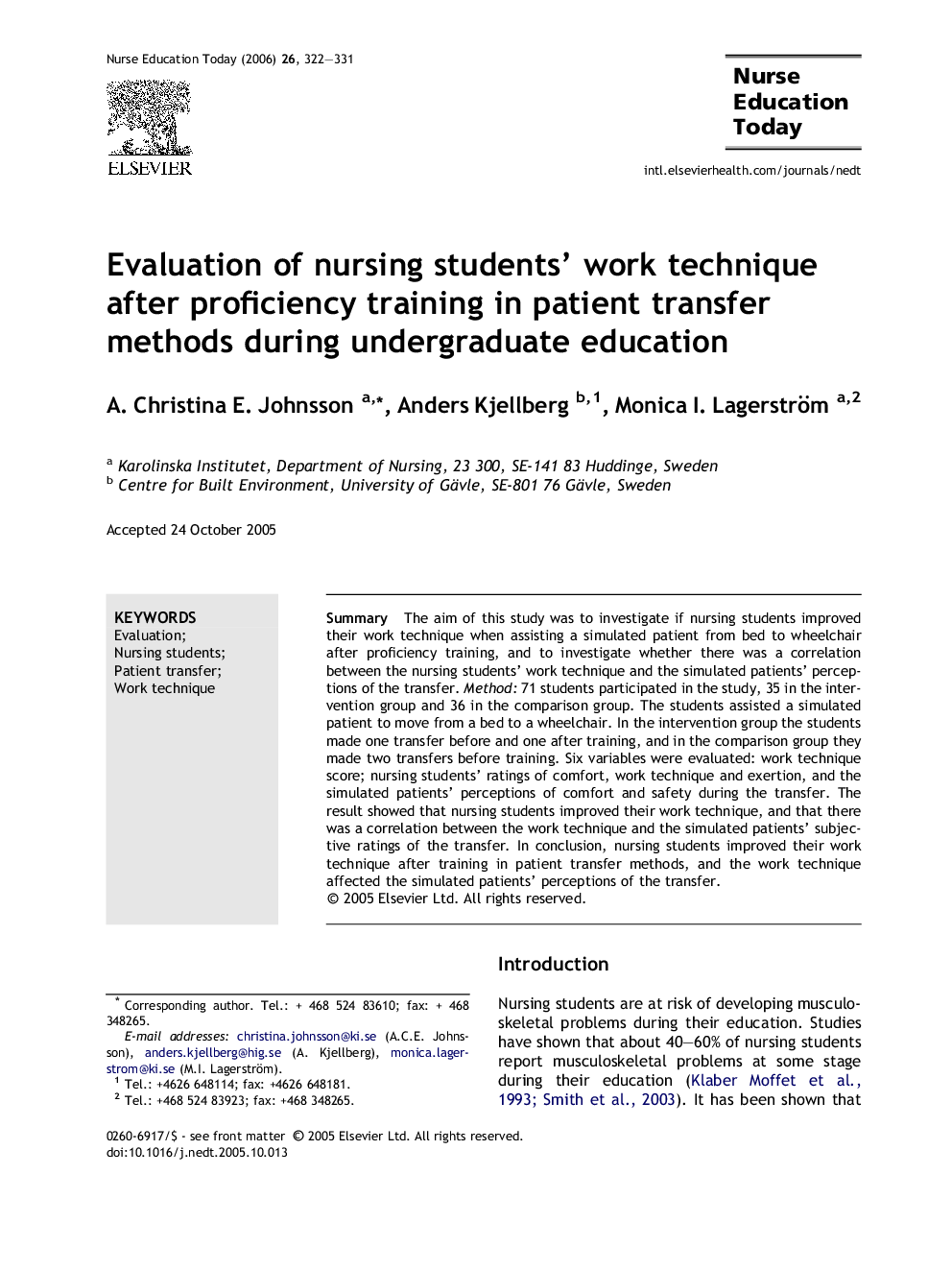 Evaluation of nursing students’ work technique after proficiency training in patient transfer methods during undergraduate education