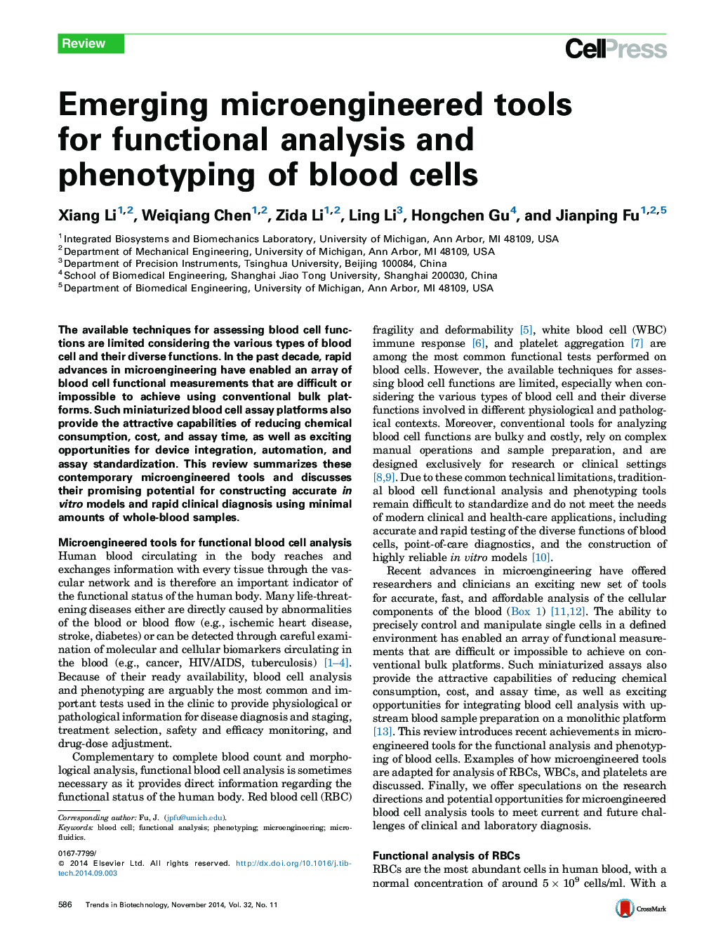 Emerging microengineered tools for functional analysis and phenotyping of blood cells