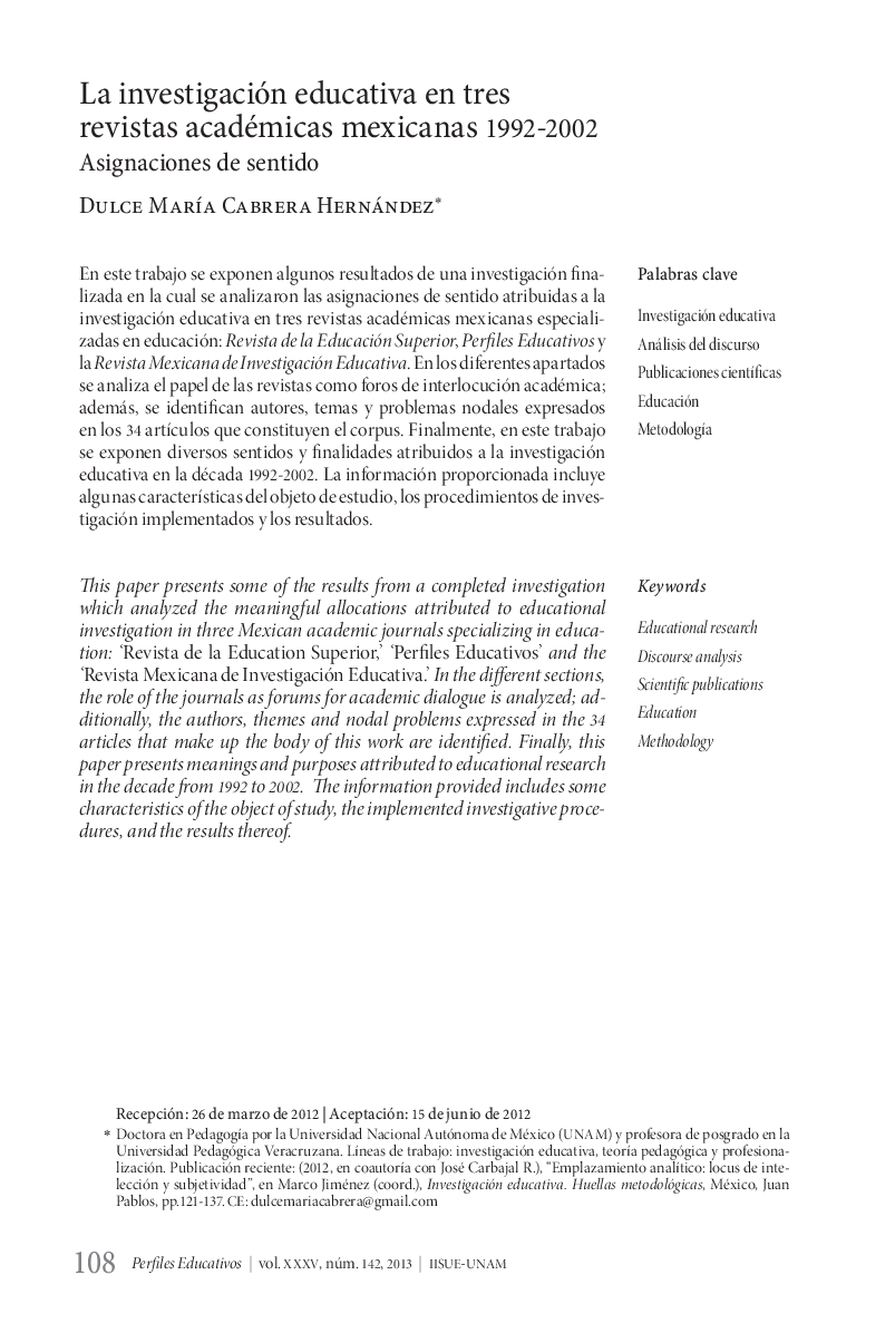 La investigación educativa en tres revistas académicas mexicanas 1992–2002: Asignaciones de sentido