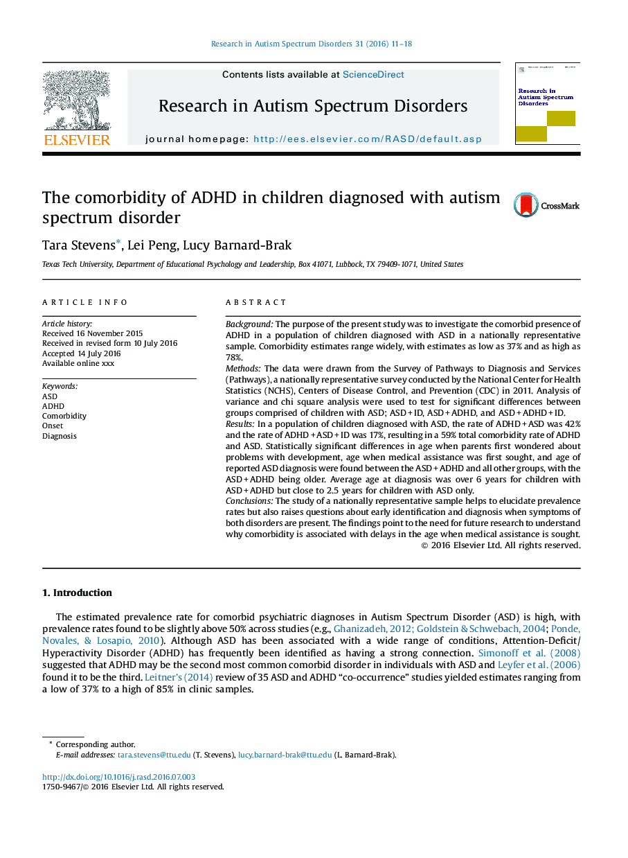 The comorbidity of ADHD in children diagnosed with autism spectrum disorder