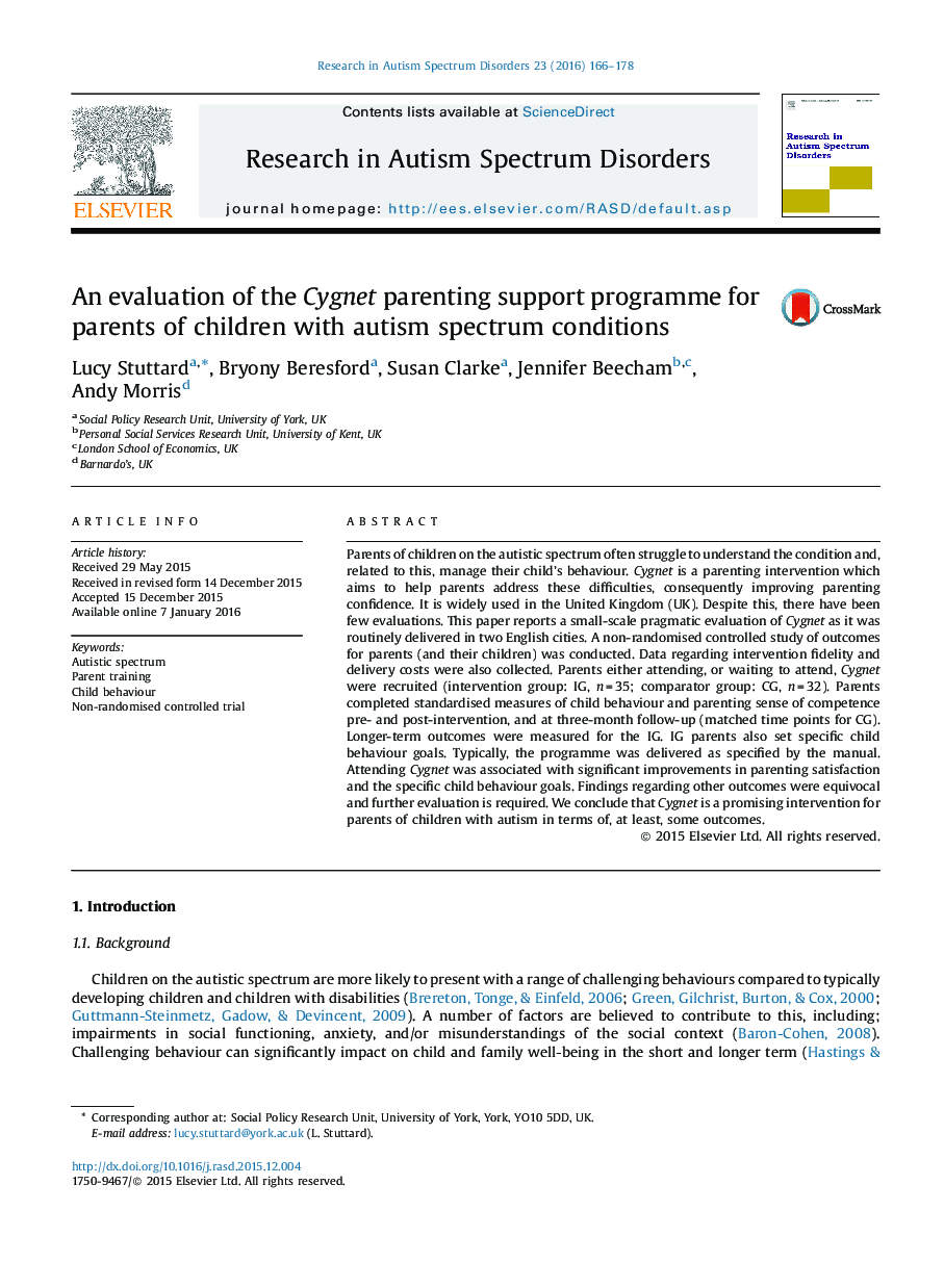 یک ارزیابی از برنامه حمایت از والدین کودکان با شرایط طیف اوتیسم