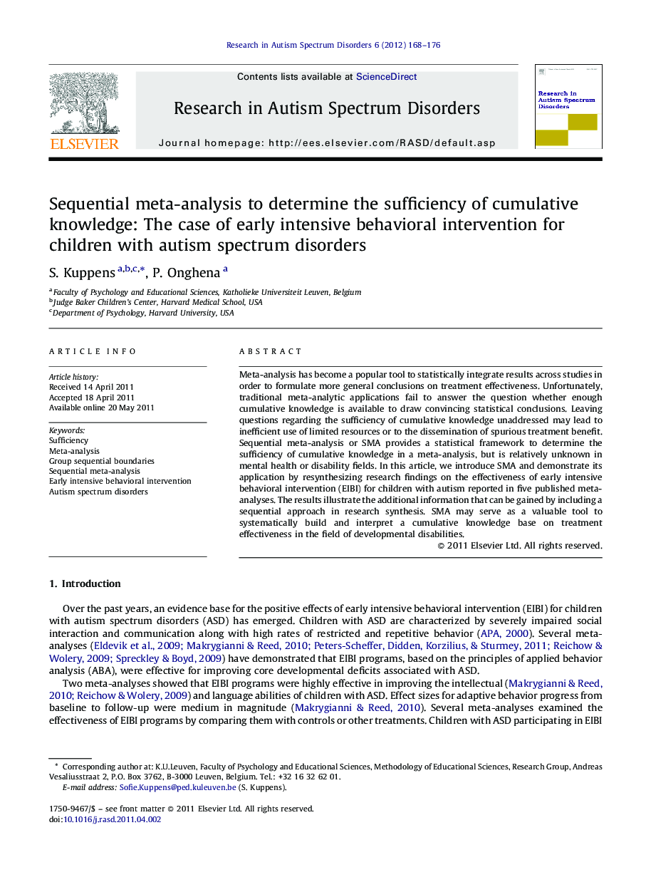 Sequential meta-analysis to determine the sufficiency of cumulative knowledge: The case of early intensive behavioral intervention for children with autism spectrum disorders