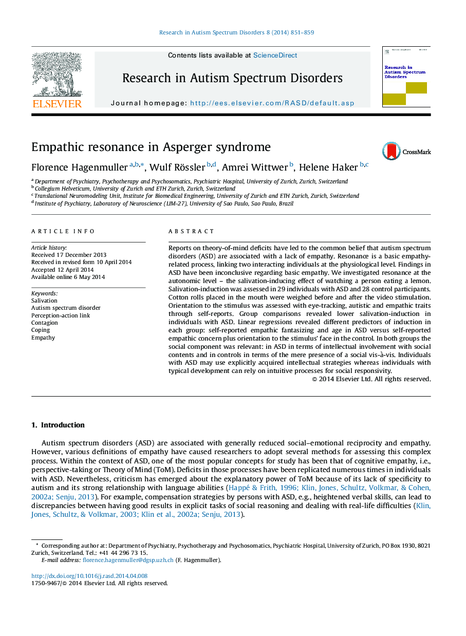 Empathic resonance in Asperger syndrome