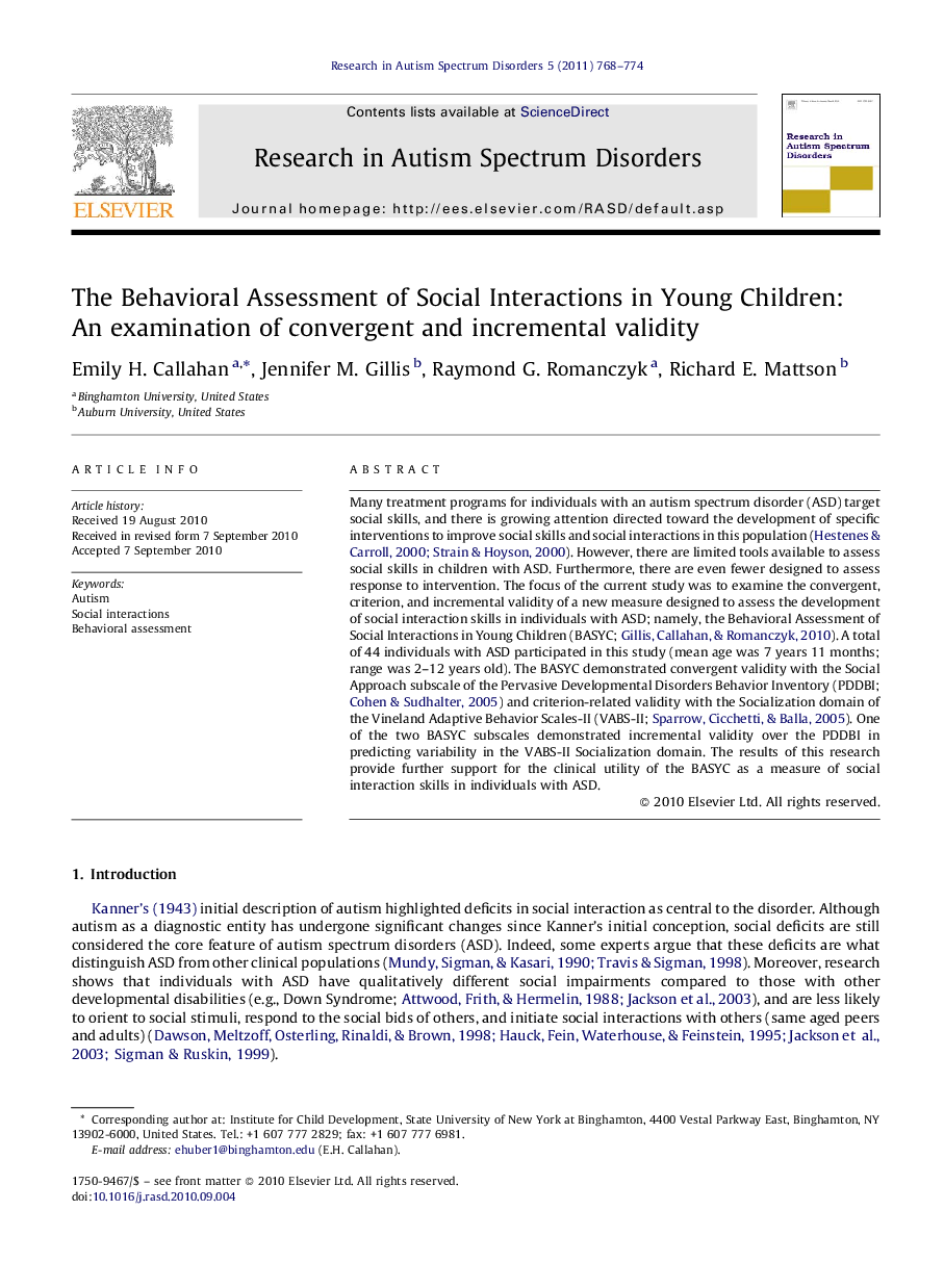 The Behavioral Assessment of Social Interactions in Young Children: An examination of convergent and incremental validity