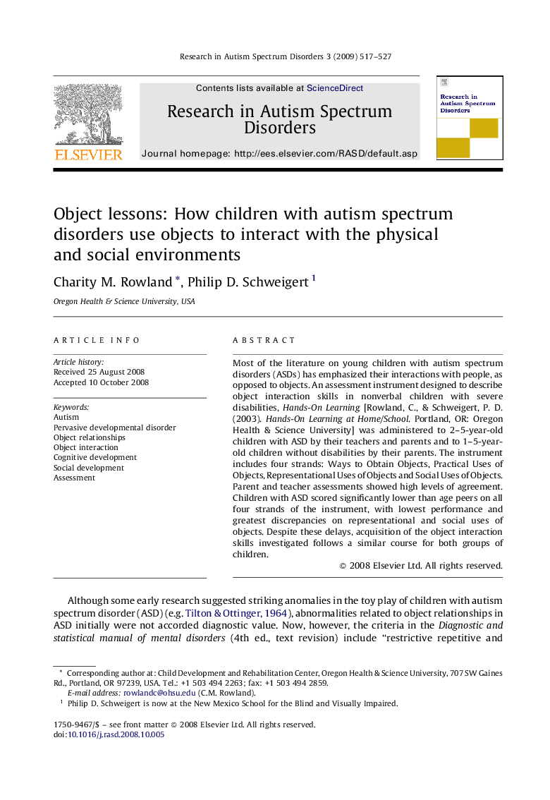 Object lessons: How children with autism spectrum disorders use objects to interact with the physical and social environments