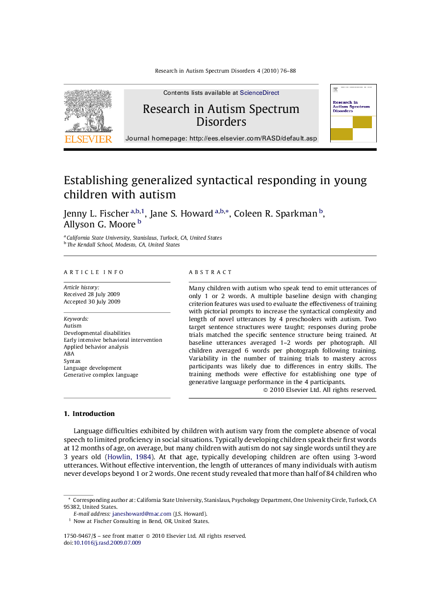 Establishing generalized syntactical responding in young children with autism