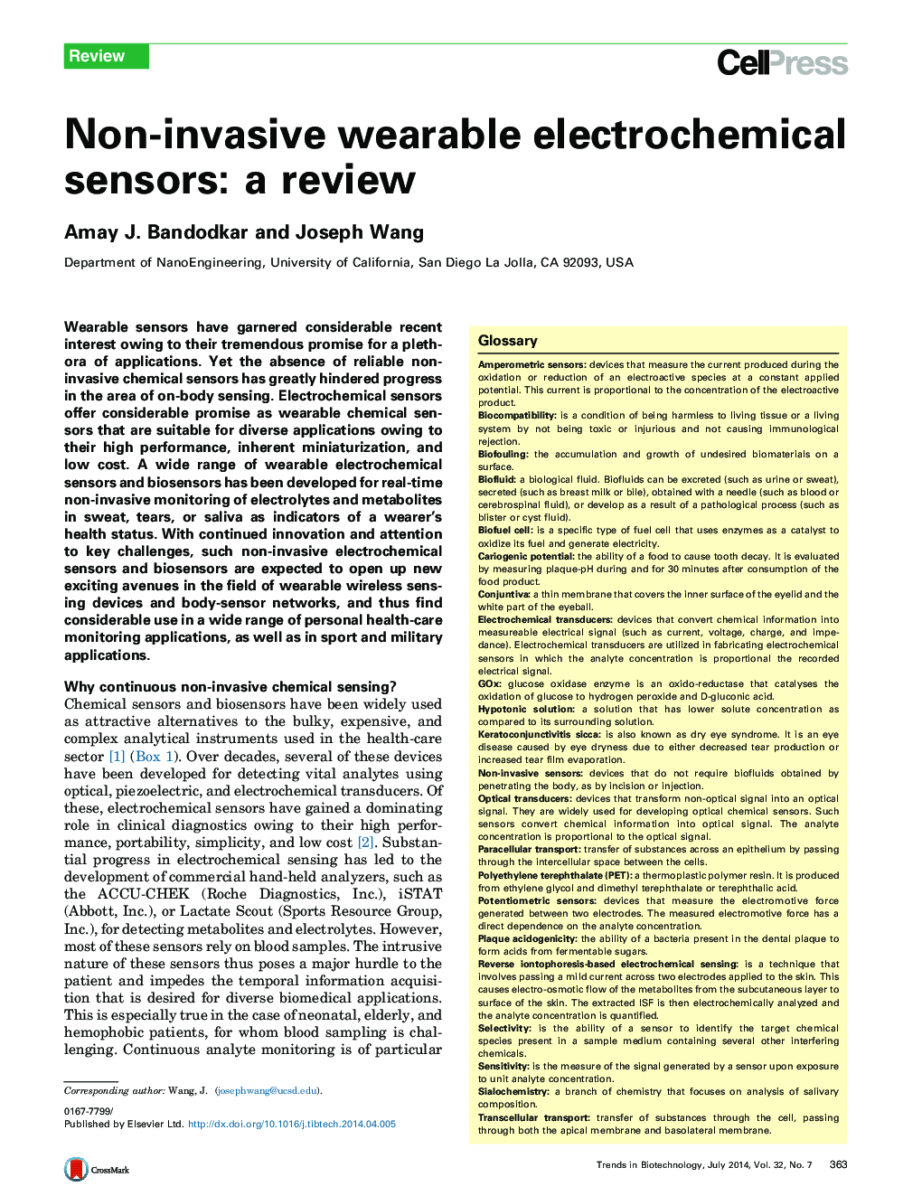 Non-invasive wearable electrochemical sensors: a review