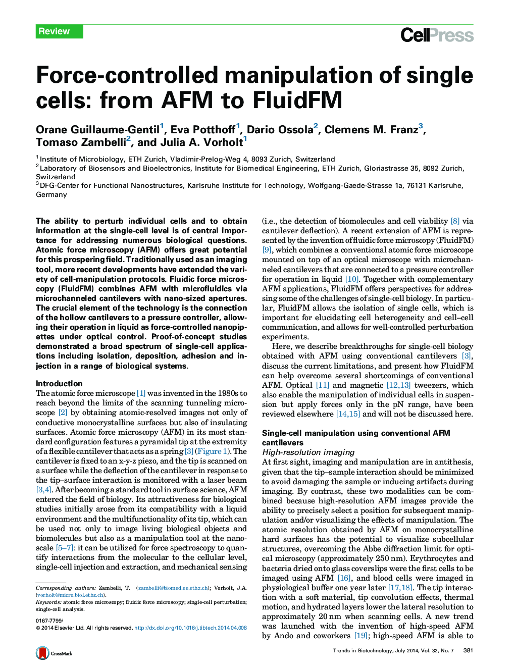 Force-controlled manipulation of single cells: from AFM to FluidFM