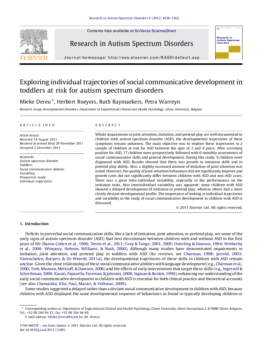 Exploring individual trajectories of social communicative development in toddlers at risk for autism spectrum disorders