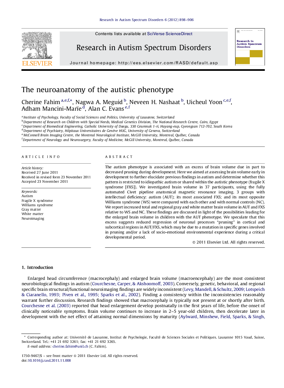 The neuroanatomy of the autistic phenotype