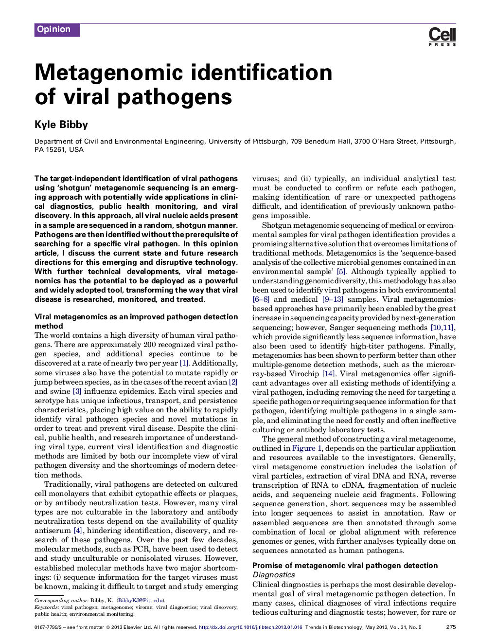 Metagenomic identification of viral pathogens