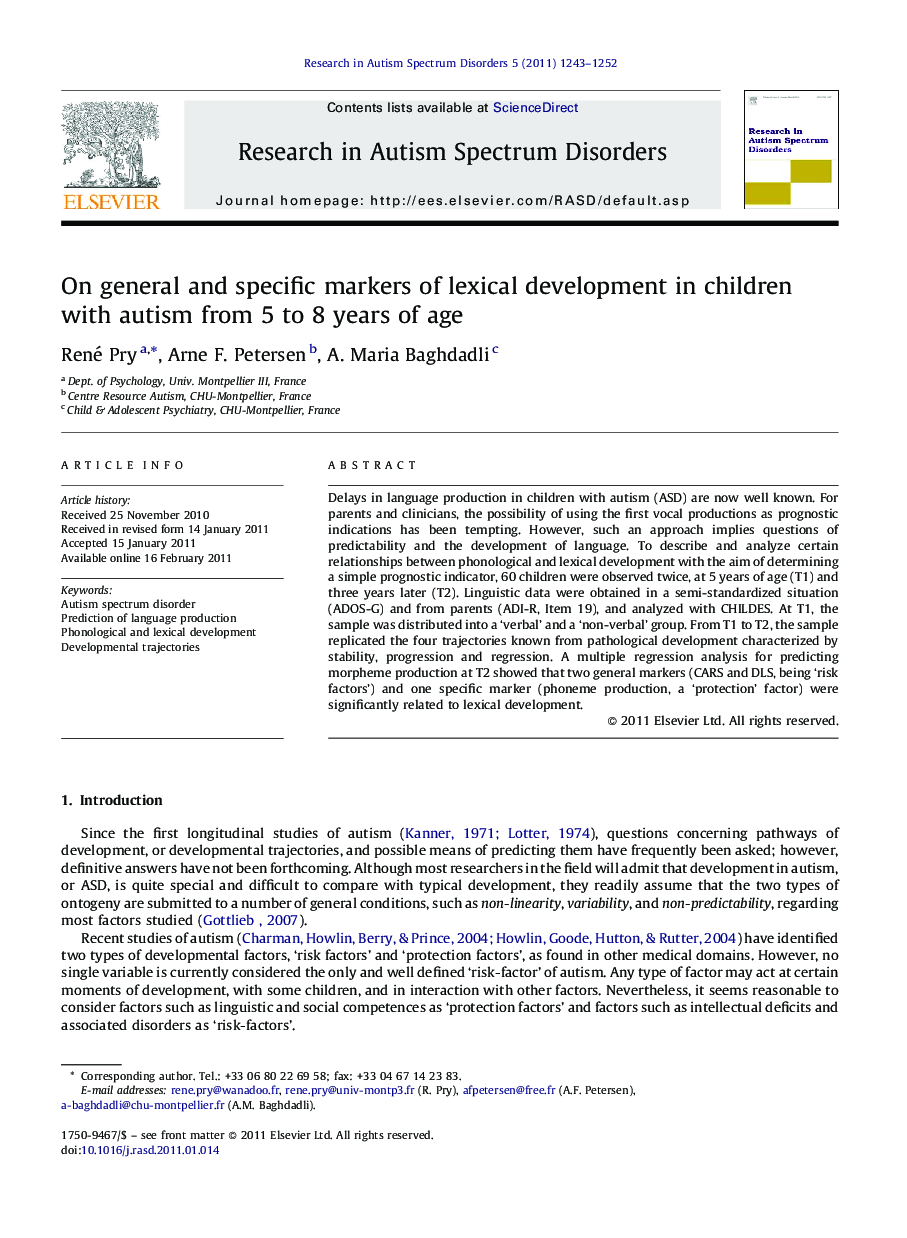 On general and specific markers of lexical development in children with autism from 5 to 8 years of age