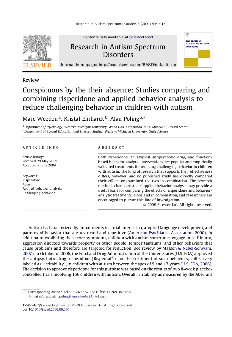 Conspicuous by the their absence: Studies comparing and combining risperidone and applied behavior analysis to reduce challenging behavior in children with autism