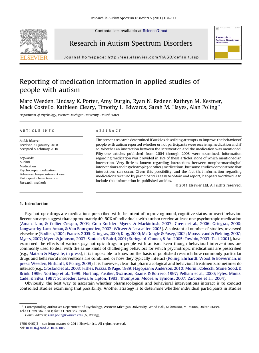 Reporting of medication information in applied studies of people with autism