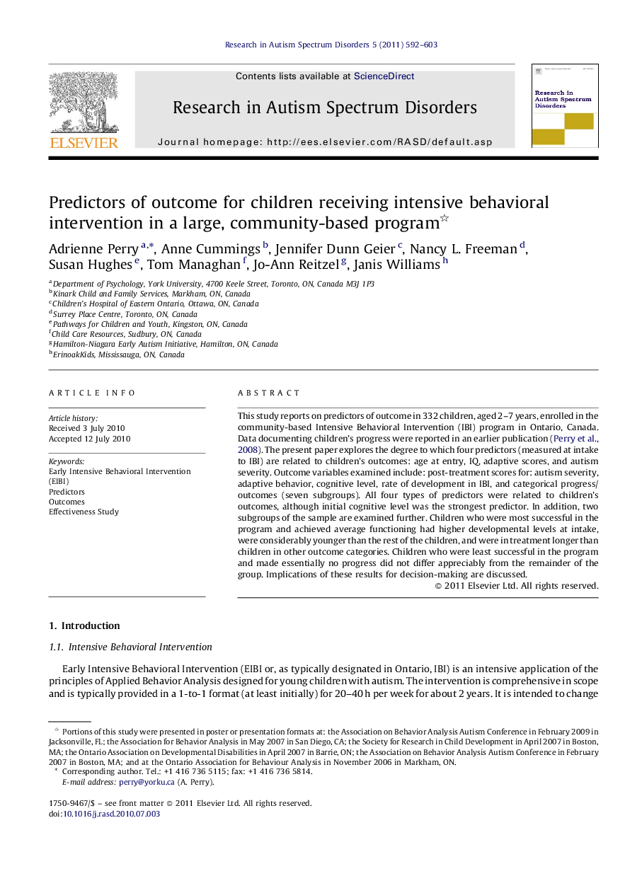 Predictors of outcome for children receiving intensive behavioral intervention in a large, community-based program 