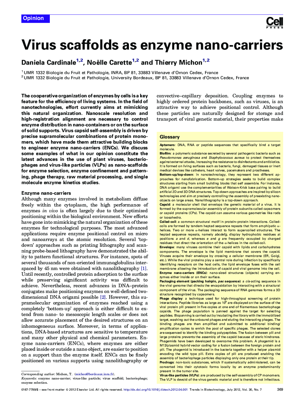 Virus scaffolds as enzyme nano-carriers