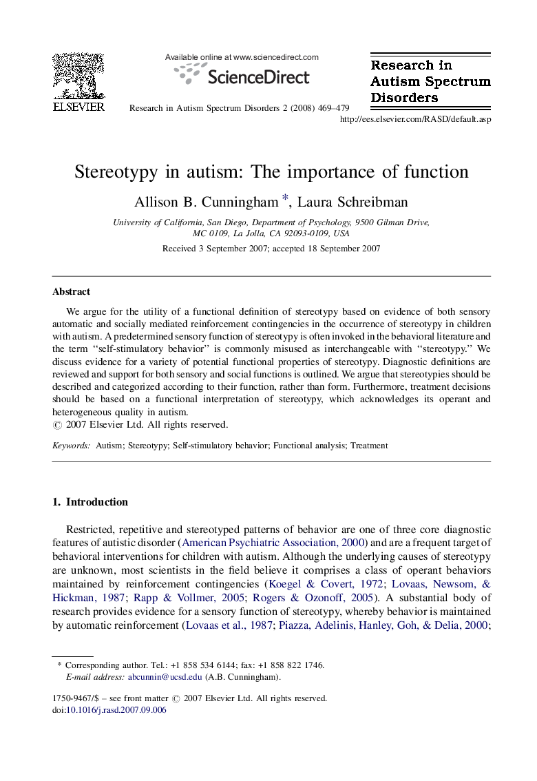 Stereotypy in autism: The importance of function