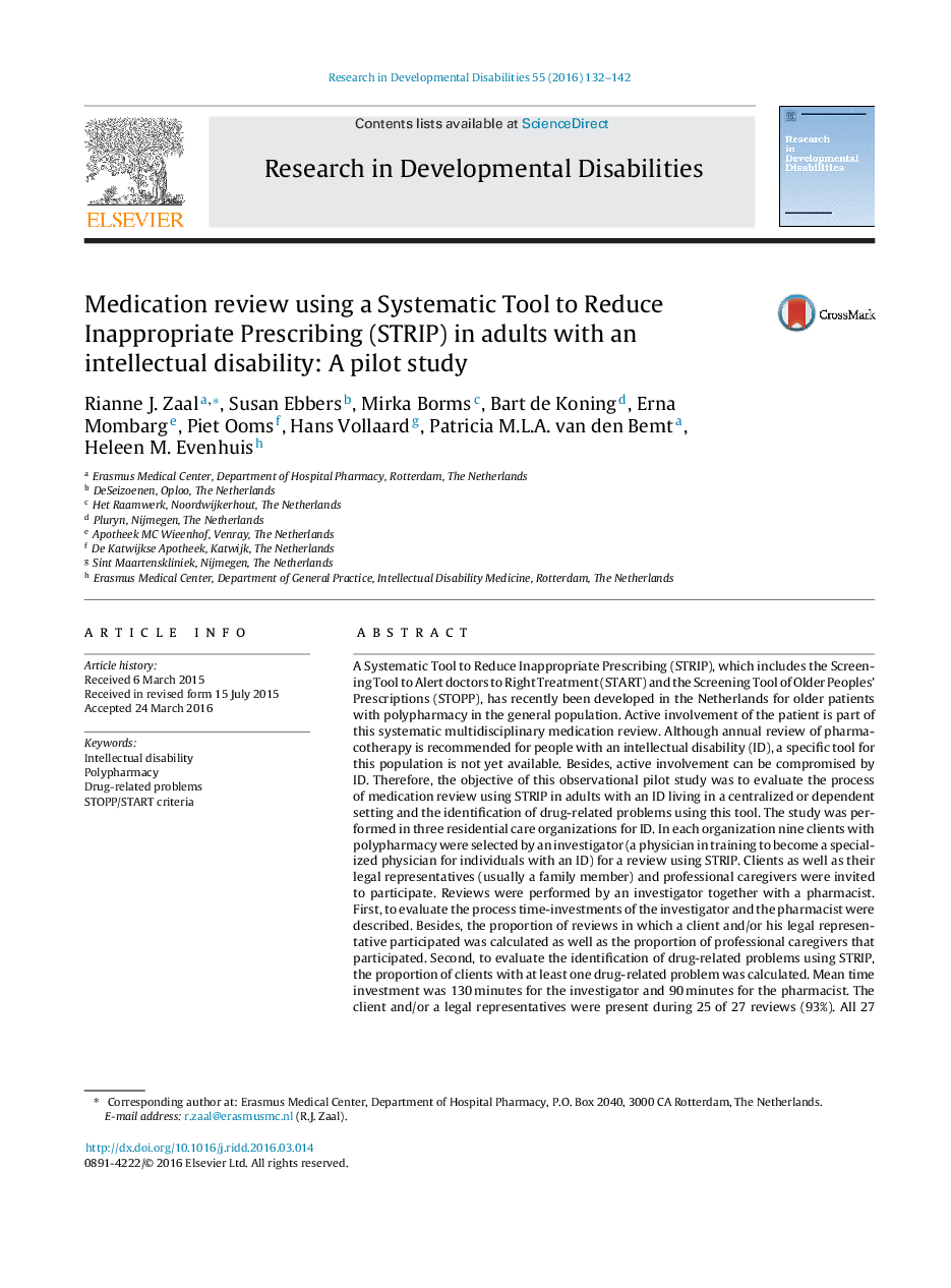 Medication review using a Systematic Tool to Reduce Inappropriate Prescribing (STRIP) in adults with an intellectual disability: A pilot study