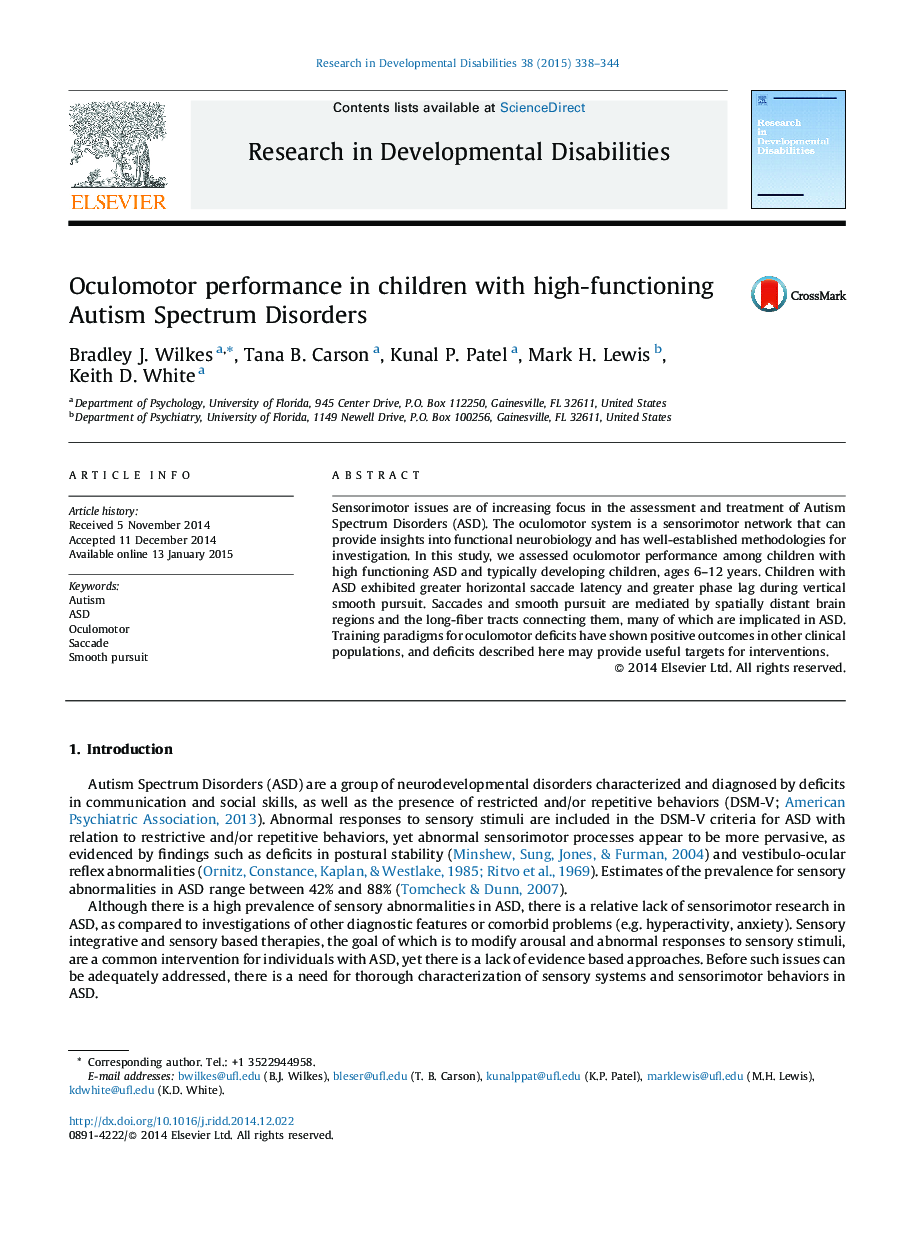 Oculomotor performance in children with high-functioning Autism Spectrum Disorders