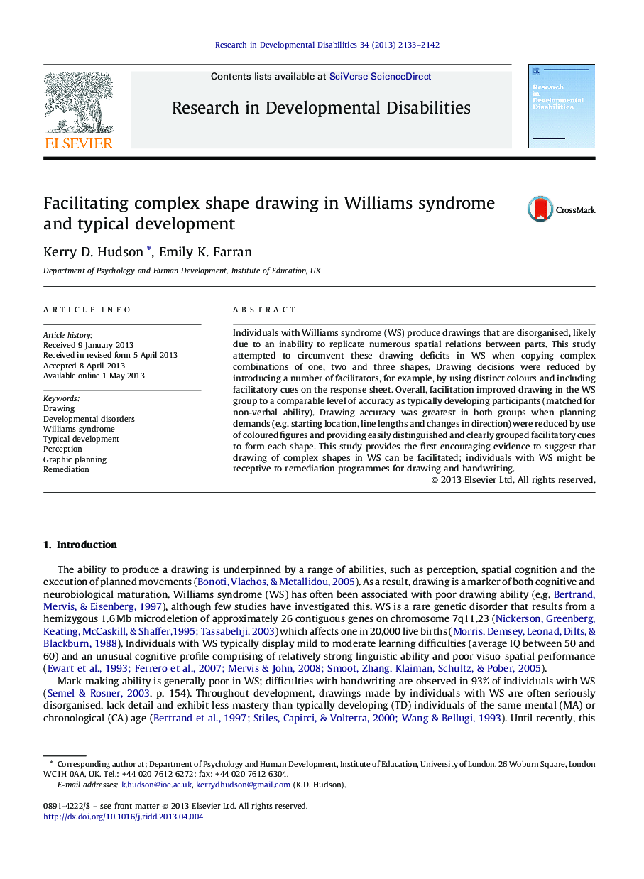Facilitating complex shape drawing in Williams syndrome and typical development