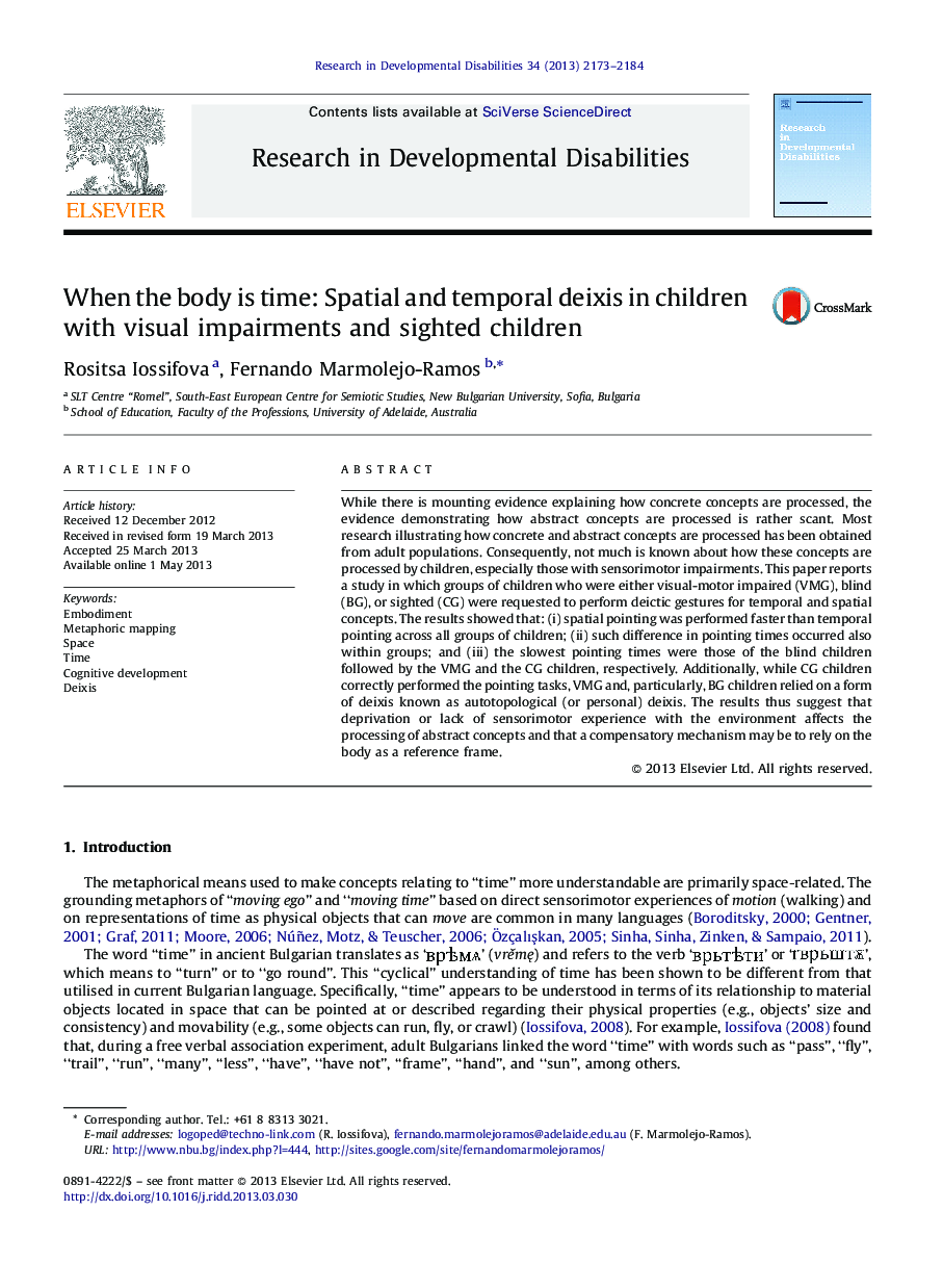 When the body is time: Spatial and temporal deixis in children with visual impairments and sighted children