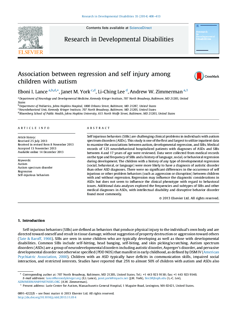 ارتباط بین رگرسیون و خود آسیب در کودکان مبتلا به اوتیسم 