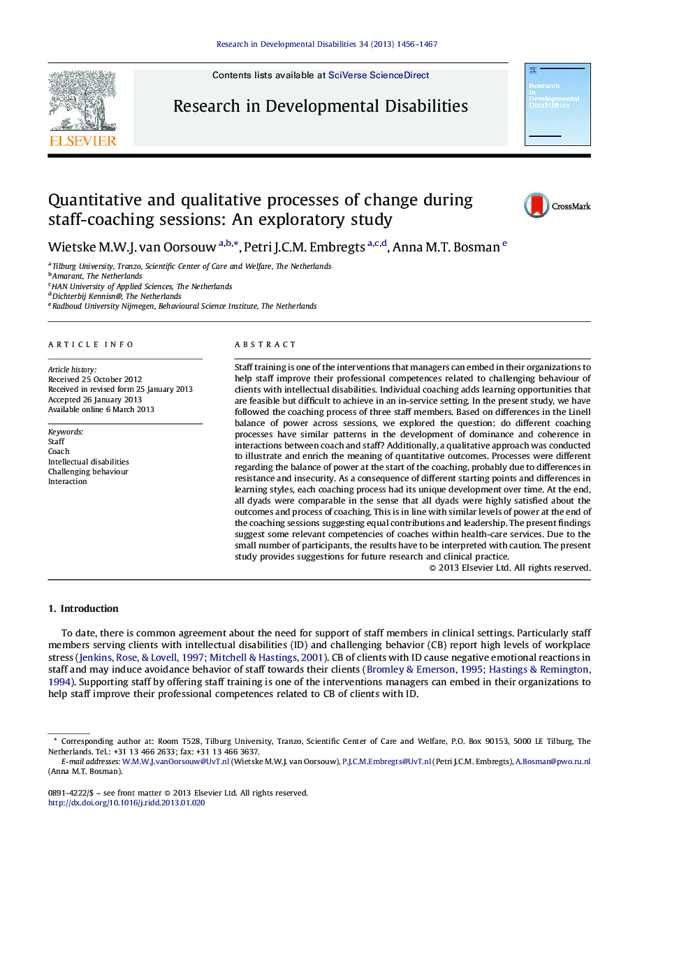 Quantitative and qualitative processes of change during staff-coaching sessions: An exploratory study