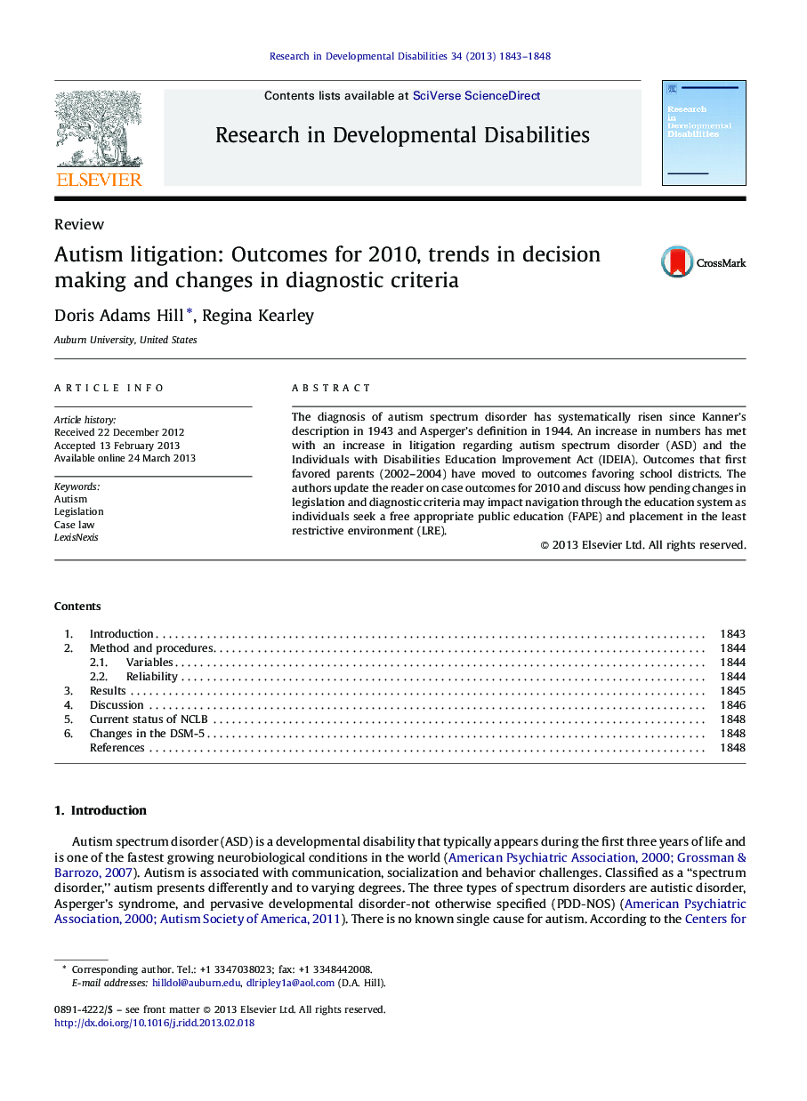 Autism litigation: Outcomes for 2010, trends in decision making and changes in diagnostic criteria