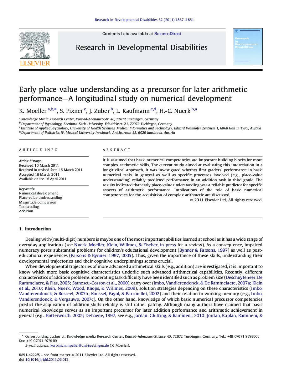 Early place-value understanding as a precursor for later arithmetic performance—A longitudinal study on numerical development