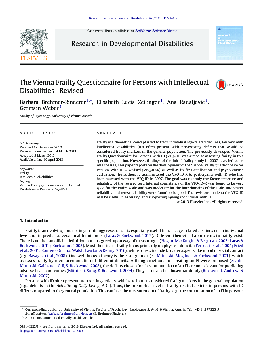 The Vienna Frailty Questionnaire for Persons with Intellectual Disabilities—Revised