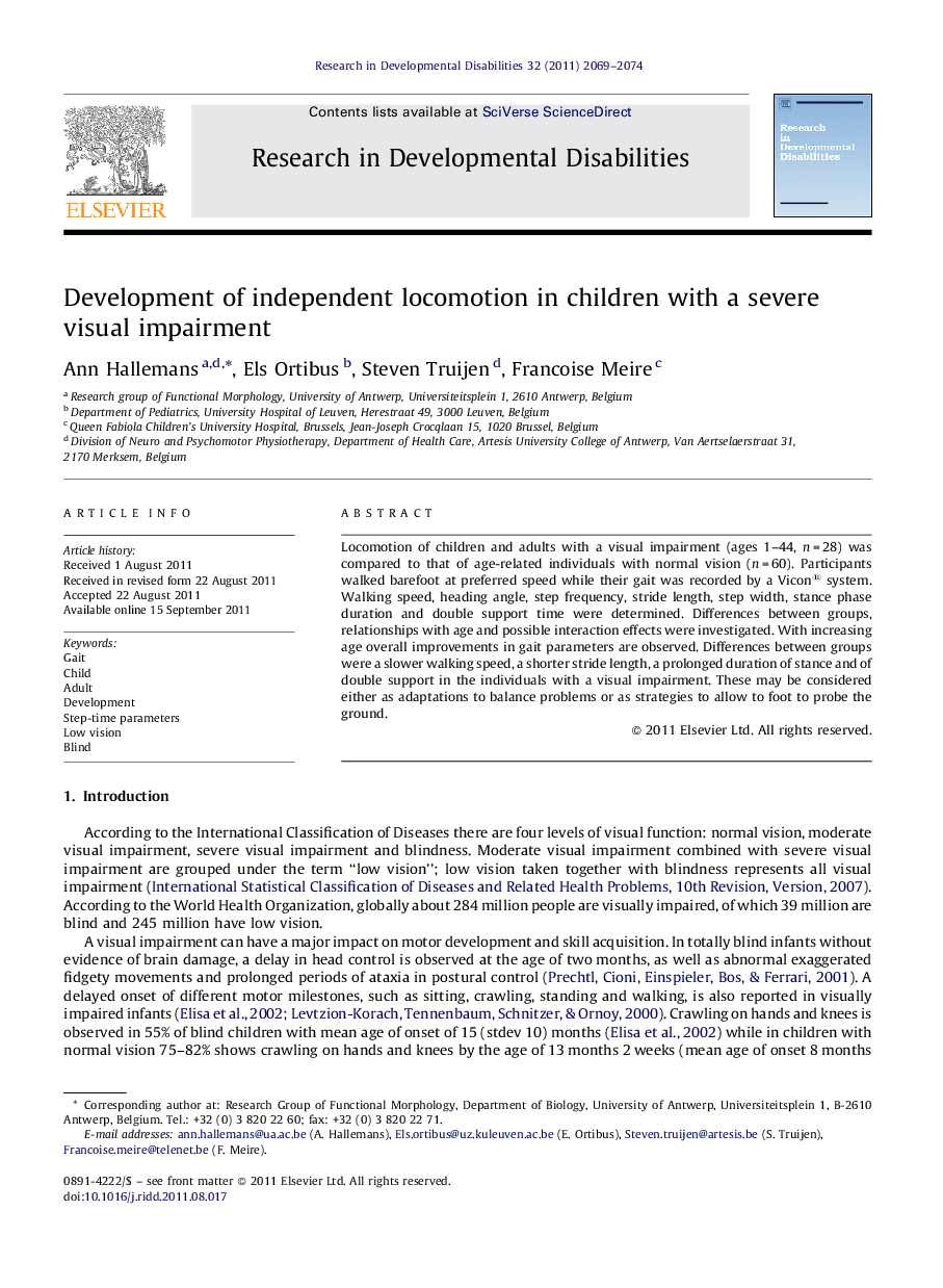 Development of independent locomotion in children with a severe visual impairment