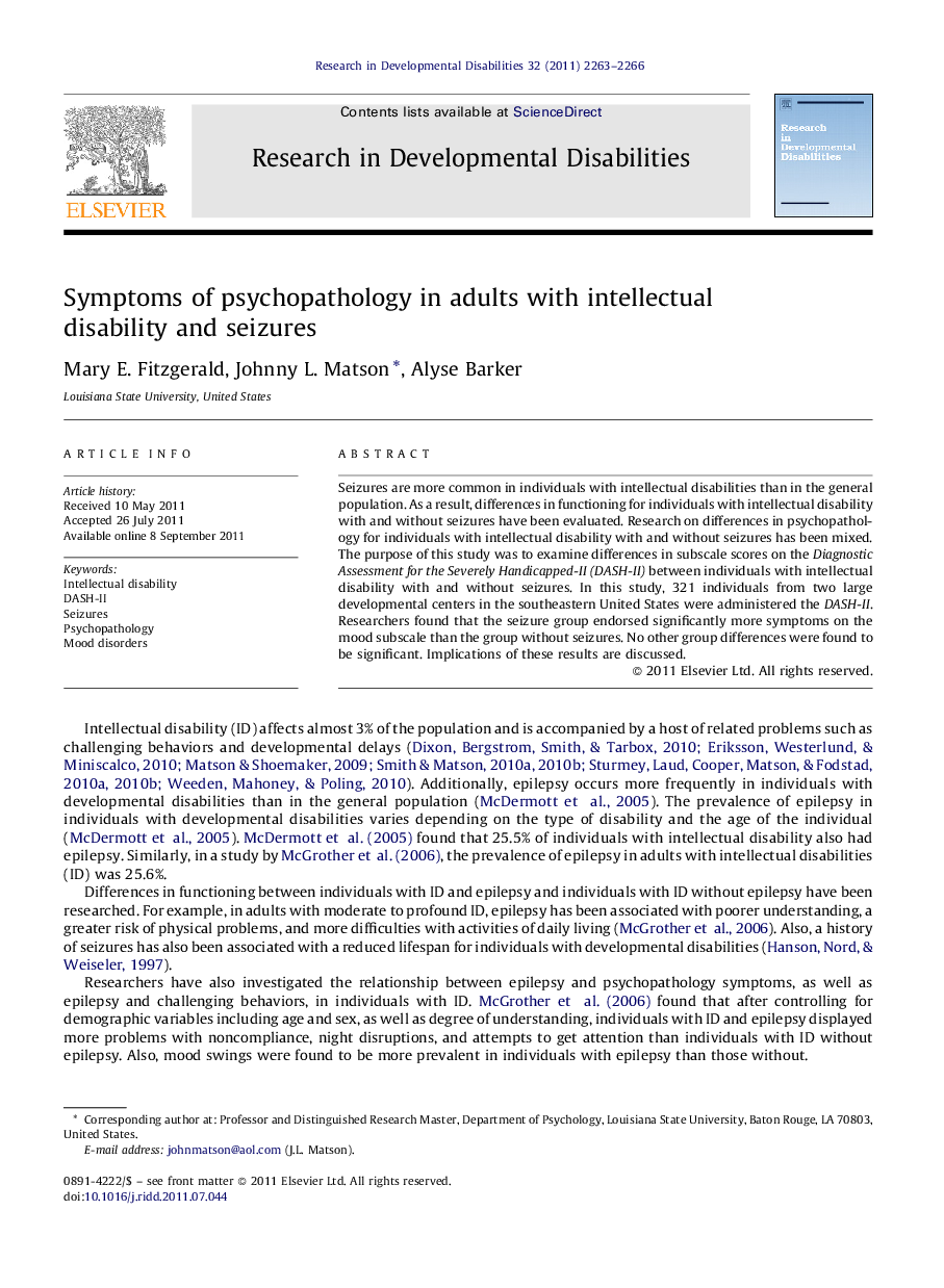 Symptoms of psychopathology in adults with intellectual disability and seizures