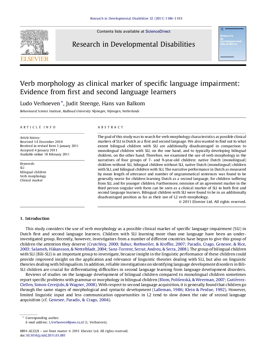 Verb morphology as clinical marker of specific language impairment: Evidence from first and second language learners