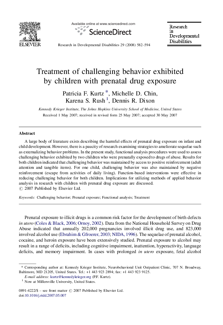 Treatment of challenging behavior exhibited by children with prenatal drug exposure