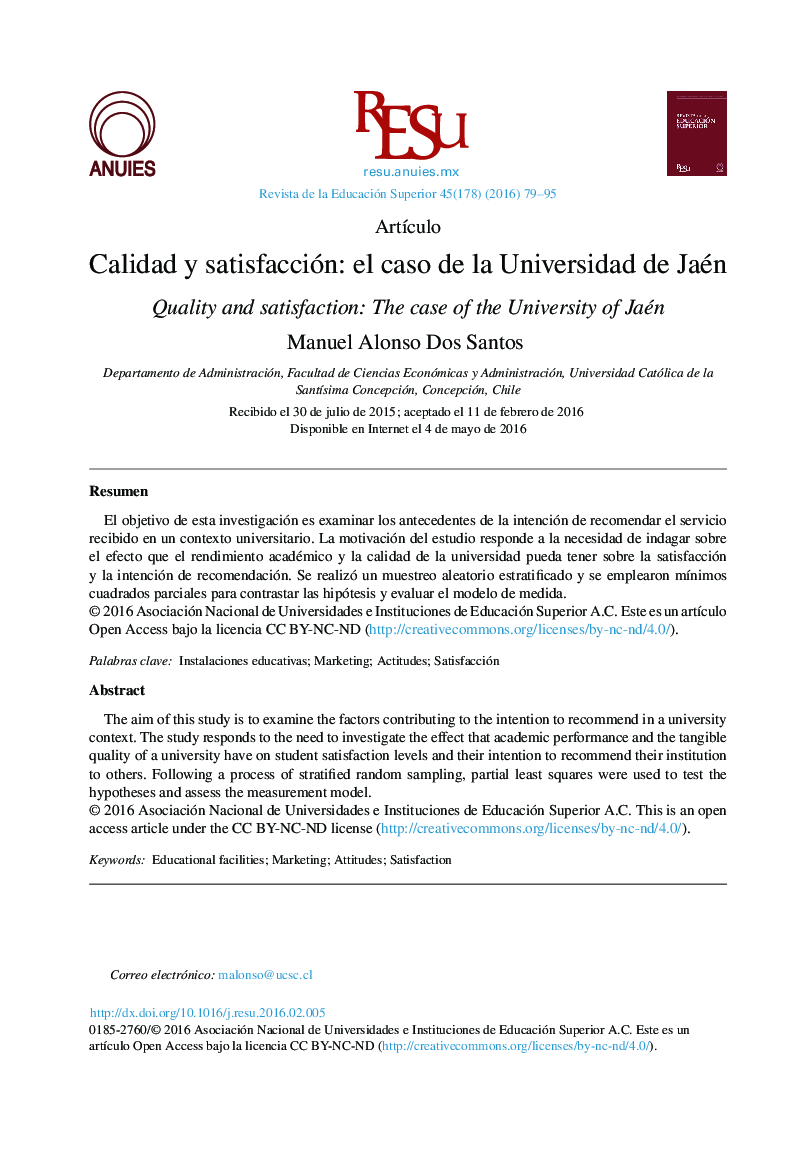 Calidad y satisfacción: el caso de la Universidad de Jaén