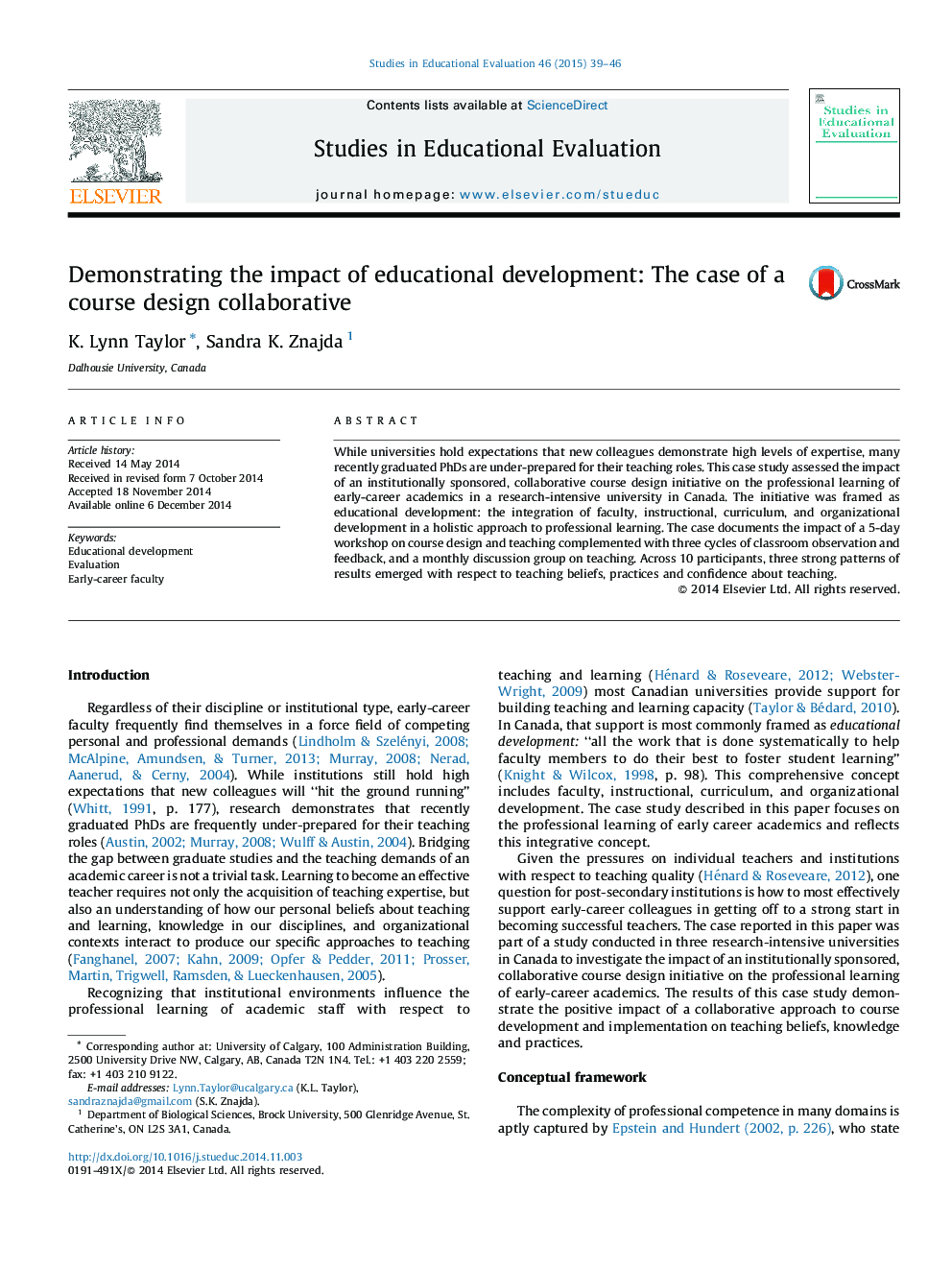 Demonstrating the impact of educational development: The case of a course design collaborative