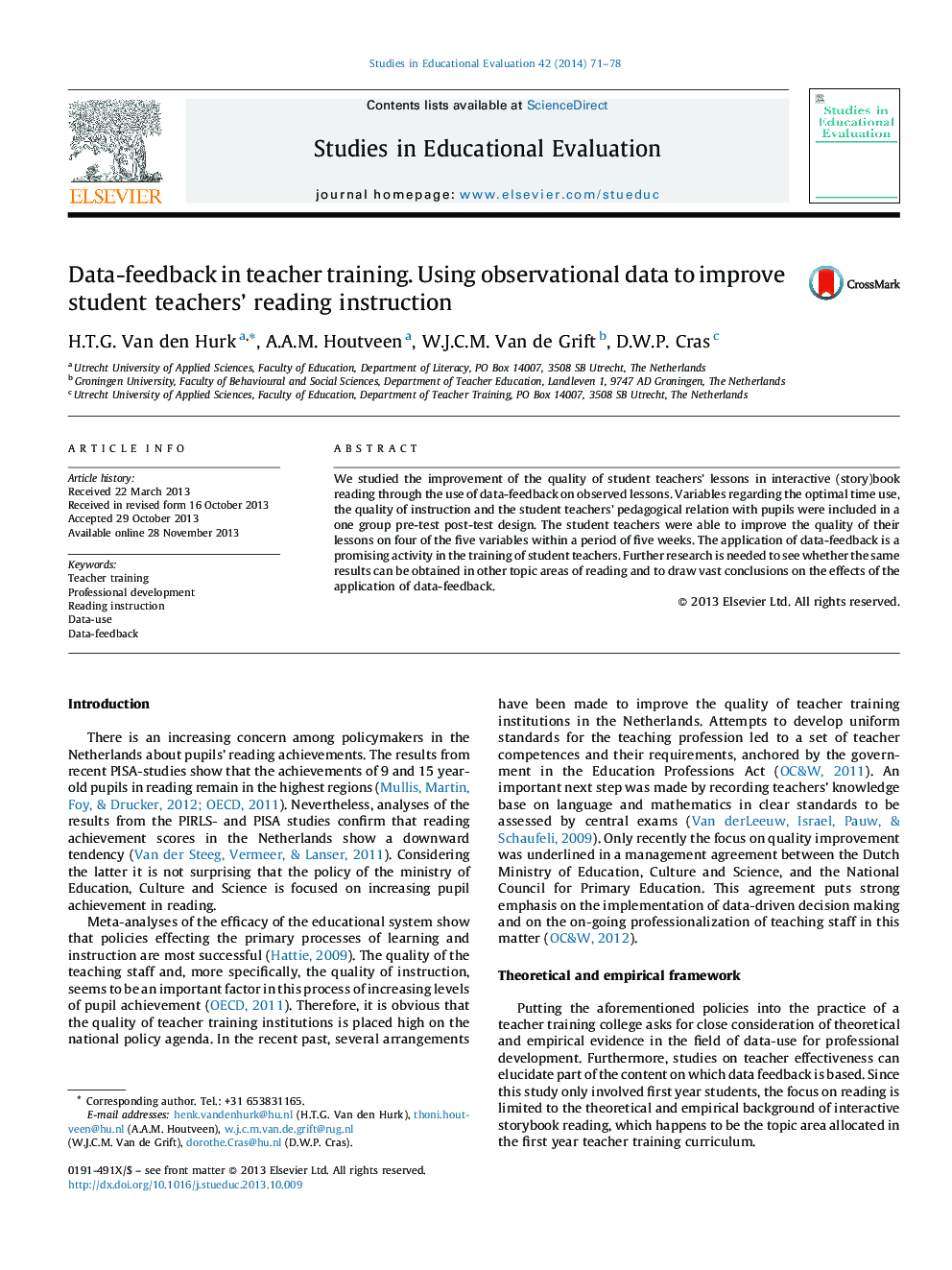 Data-feedback in teacher training. Using observational data to improve student teachers’ reading instruction