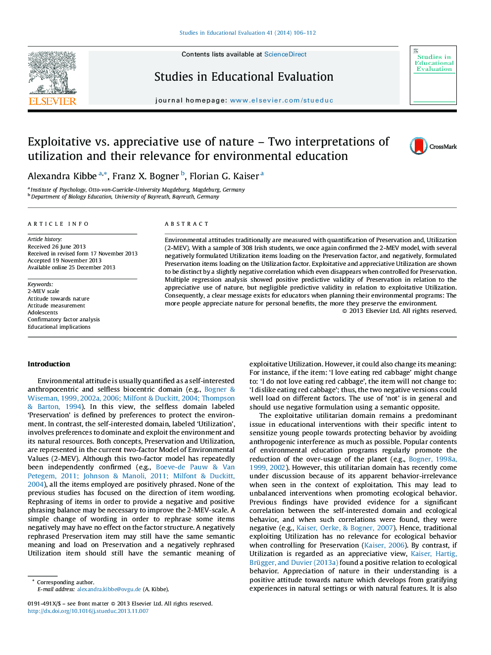 Exploitative vs. appreciative use of nature – Two interpretations of utilization and their relevance for environmental education