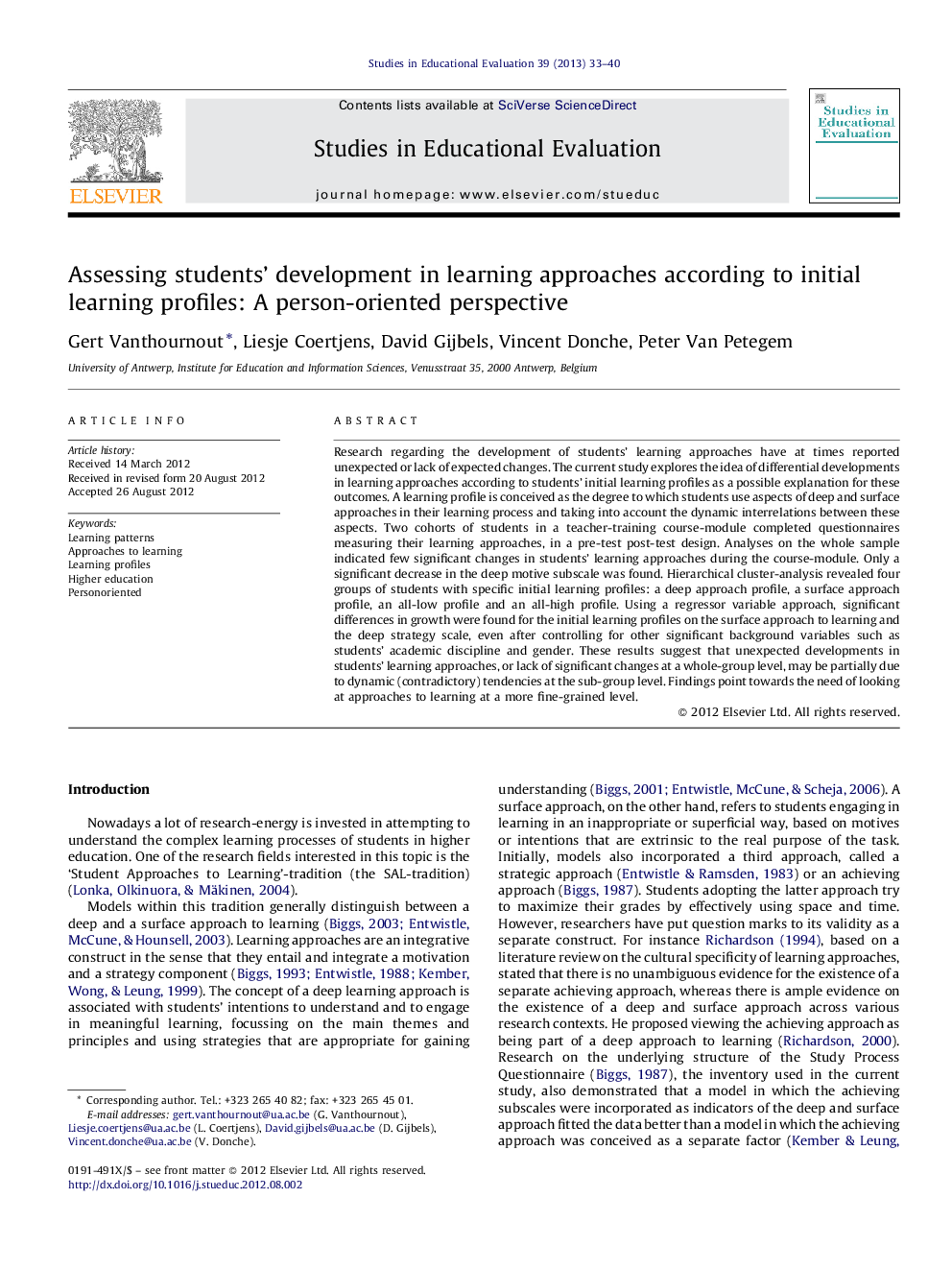 Assessing students’ development in learning approaches according to initial learning profiles: A person-oriented perspective