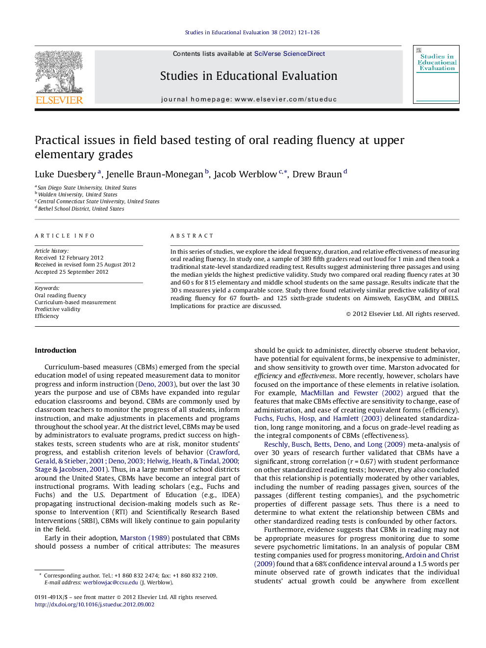 Practical issues in field based testing of oral reading fluency at upper elementary grades