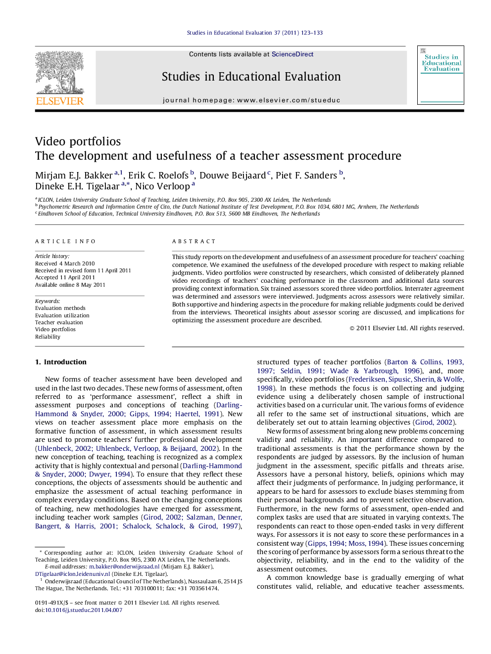 Video portfolios: The development and usefulness of a teacher assessment procedure