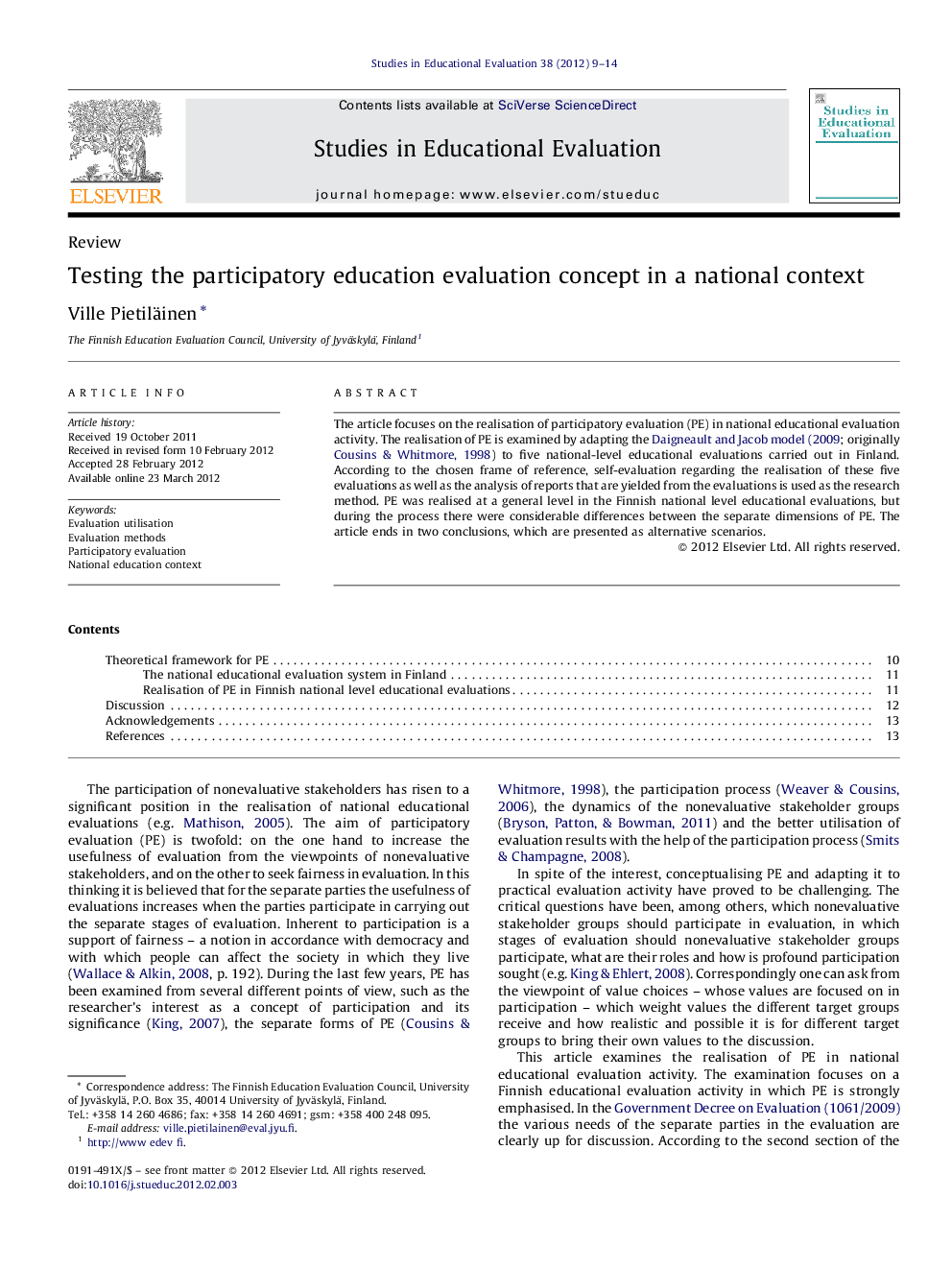 Testing the participatory education evaluation concept in a national context