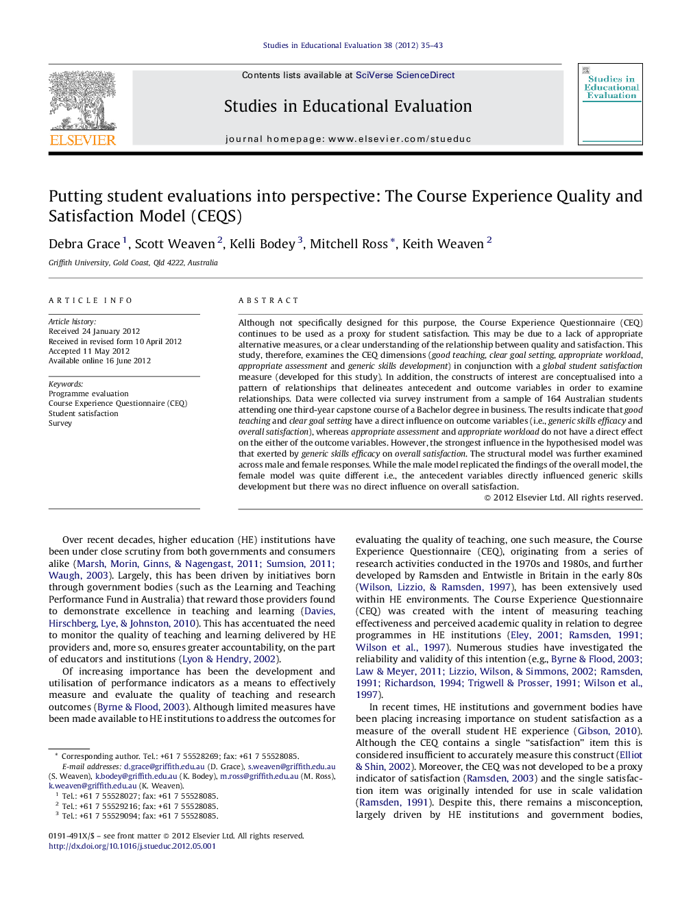 Putting student evaluations into perspective: The Course Experience Quality and Satisfaction Model (CEQS)