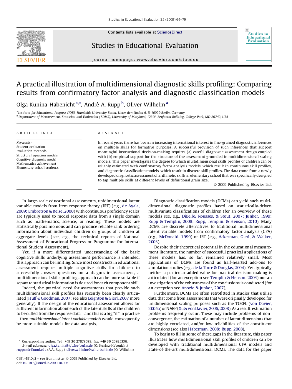 A practical illustration of multidimensional diagnostic skills profiling: Comparing results from confirmatory factor analysis and diagnostic classification models